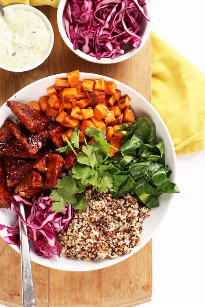 BBQ Tempeh Quinoa Bowls with Ranch Dressing