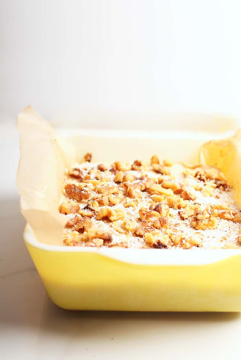 Raw carrot cake in a baking dish