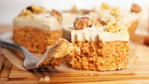 Raw carrot cake bites on a cutting board