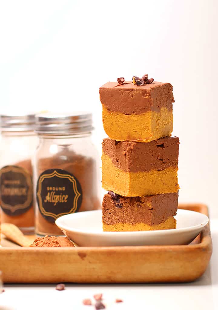 Stack of Chocolate Pumpkin Freezer Fudge