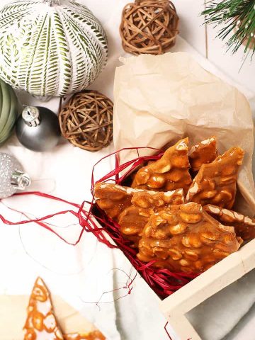 Vegan Peanut Brittle in a gift box