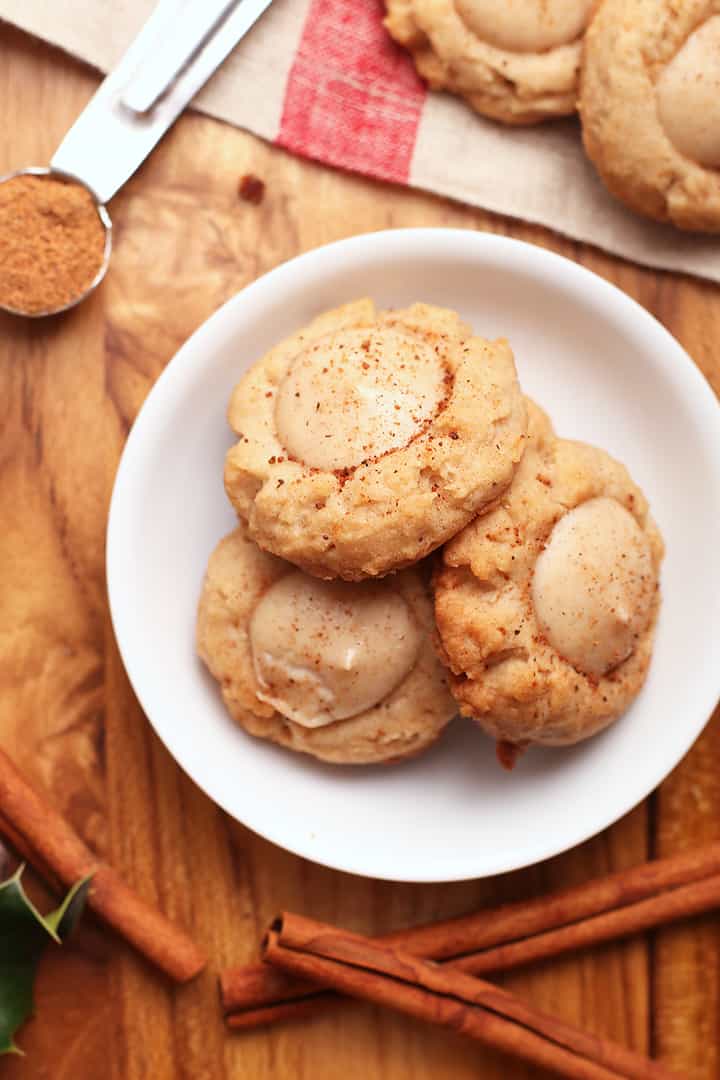 Finished thumbprint cookies in small white bowl