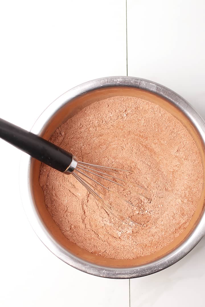 Flour and cocoa powder in a bowl