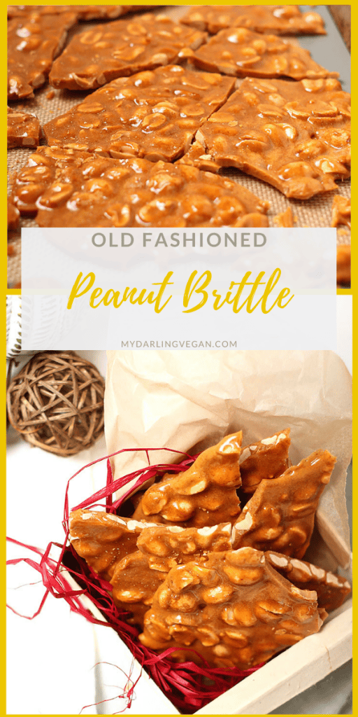 Make your own classic vegan peanut brittle! It's sweet, salty, crunchy, and filled with caramel flavor for a wonderful holiday DIY gift or sweet treat to have around the Christmas tree. 