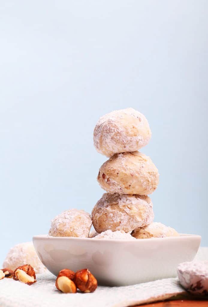 Stack of three snowball cookies