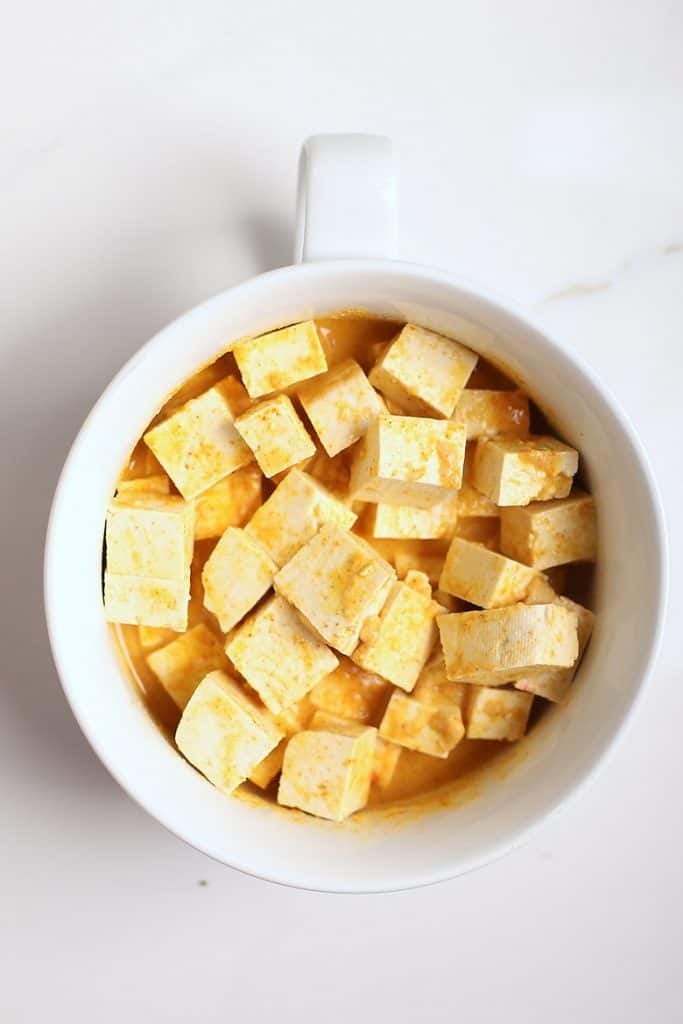Curry Paneer Tofu in a white bowl