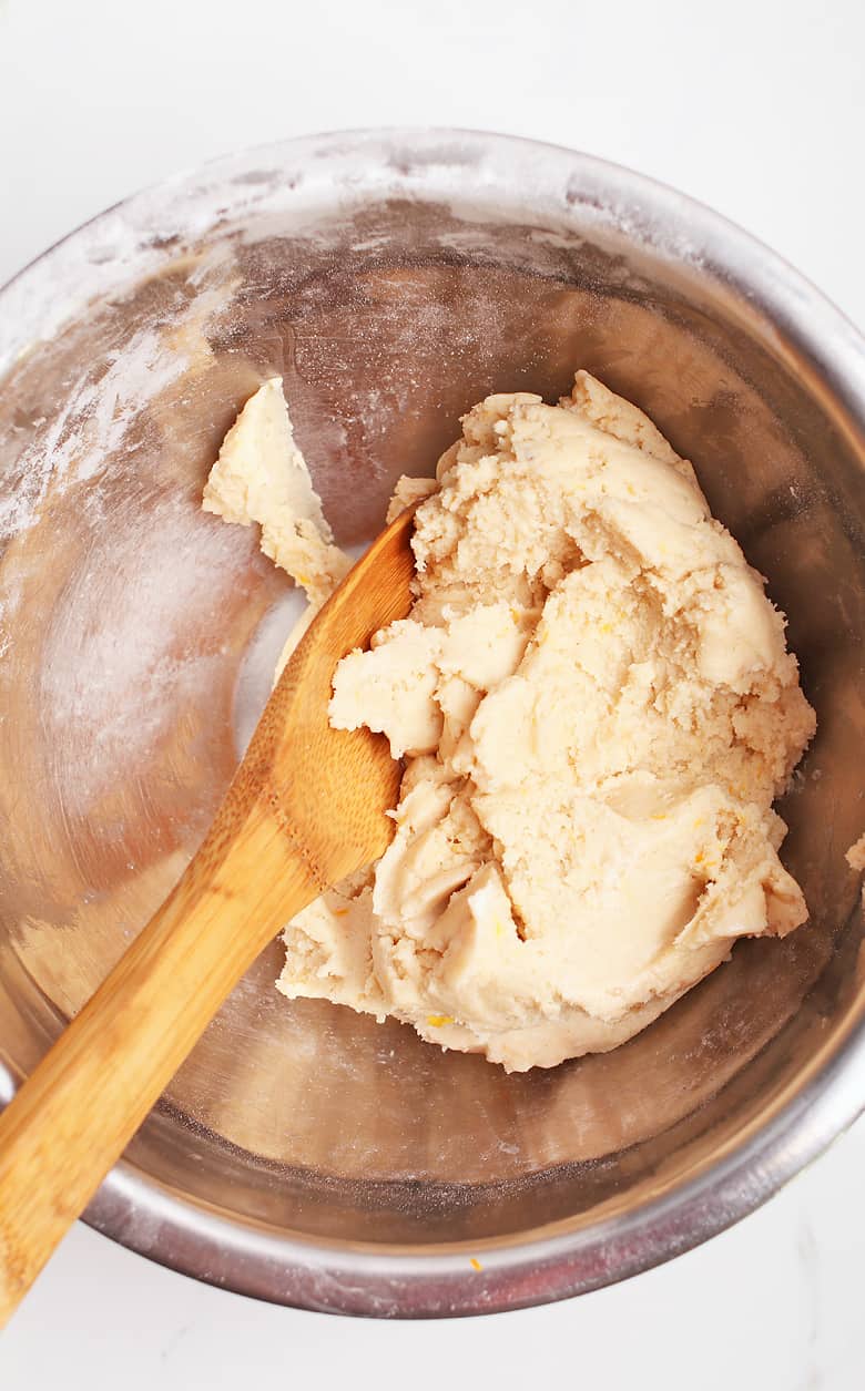 Cookie dough in metal bowl