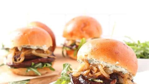 Vegan sliders with portobello and caramelized onion