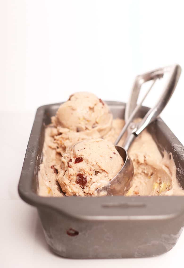 Vegan Chunky Monkey Ice Cream with ice cream scoops