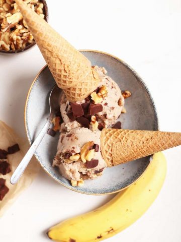 Vegan Chunky Monkey Ice Cream with cones