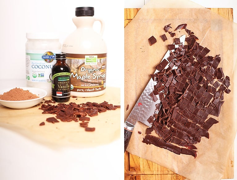 Homemade raw chocolate pieces