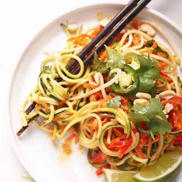 Raw Pad Thai on white plate