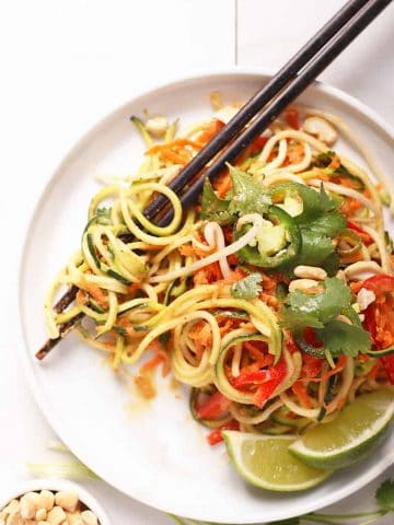 Raw Pad Thai on white plate