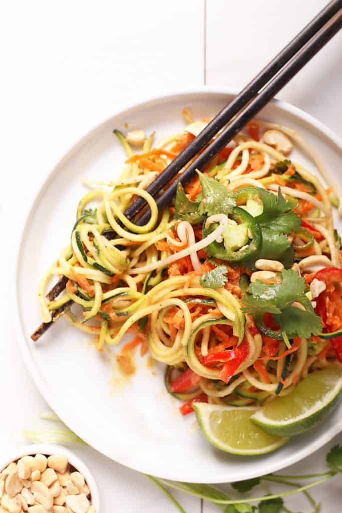 Raw Pad Thai on white plate