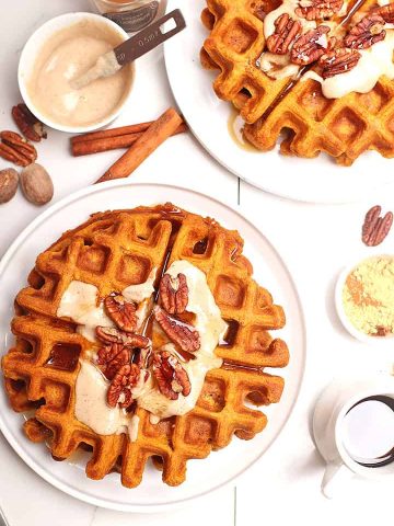 Vegan pumpkin waffles with pecans