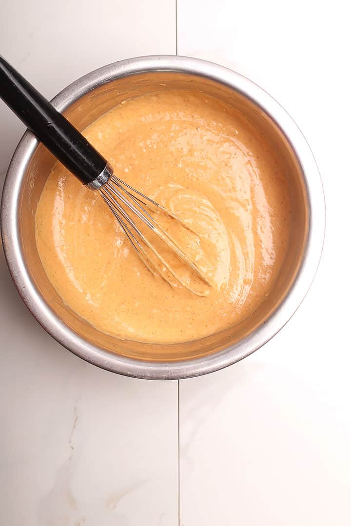 Pumpkin Waffle batter in a bowl