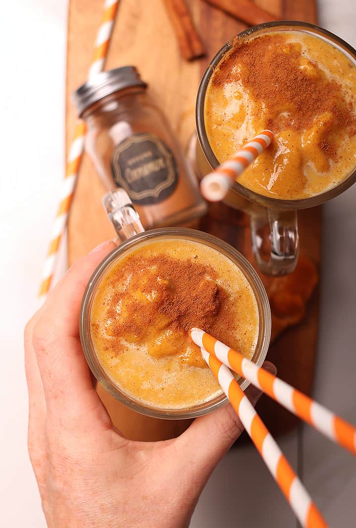 Overhead shot of pumpkin pie smoothies