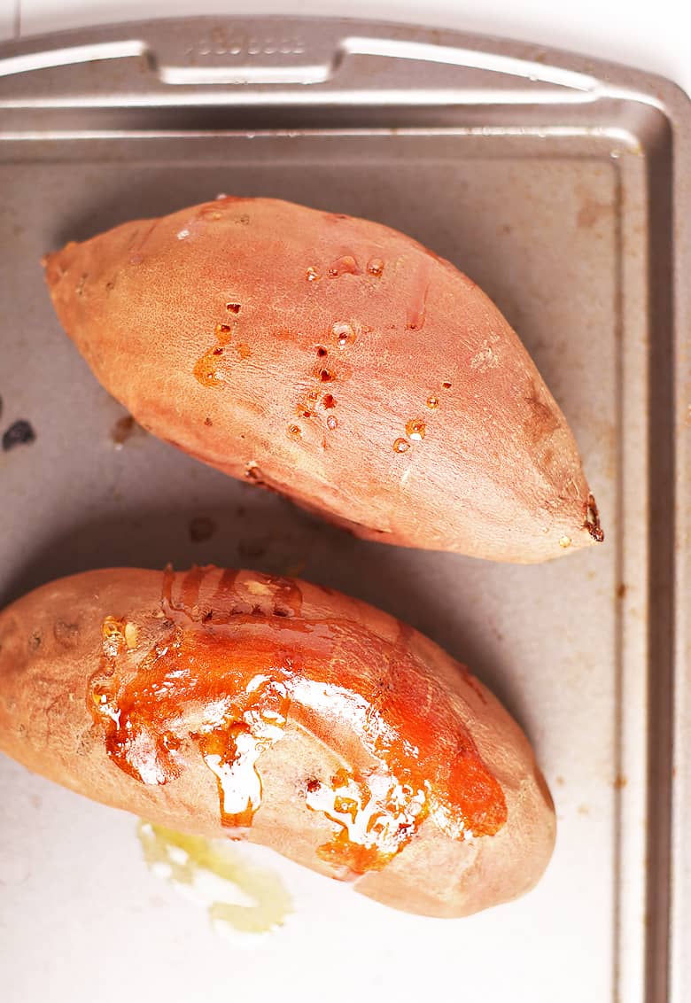 Sweet potatoes on a baking sheet