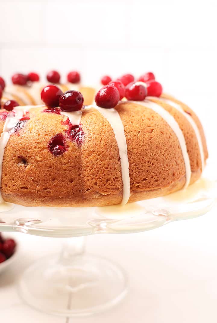 Cranberry Orange Pound Cake on cake stand