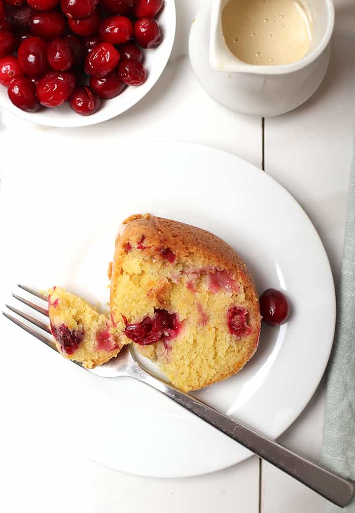 Orange pound cake on plate with fork