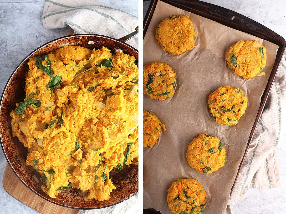 Lentils and sweet potatoes shaped into round patties