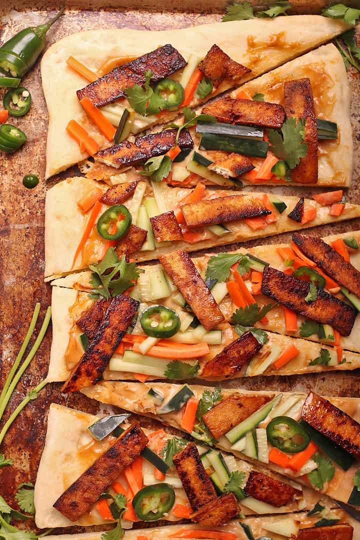 Finished pizza on a baking dish