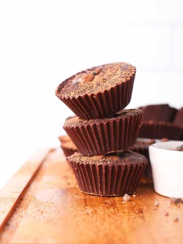 Stack of raw chocolate cups