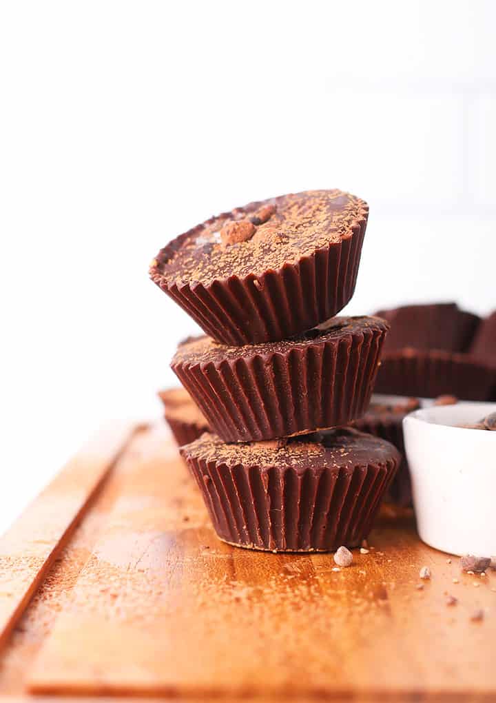 Stack of raw chocolate cups