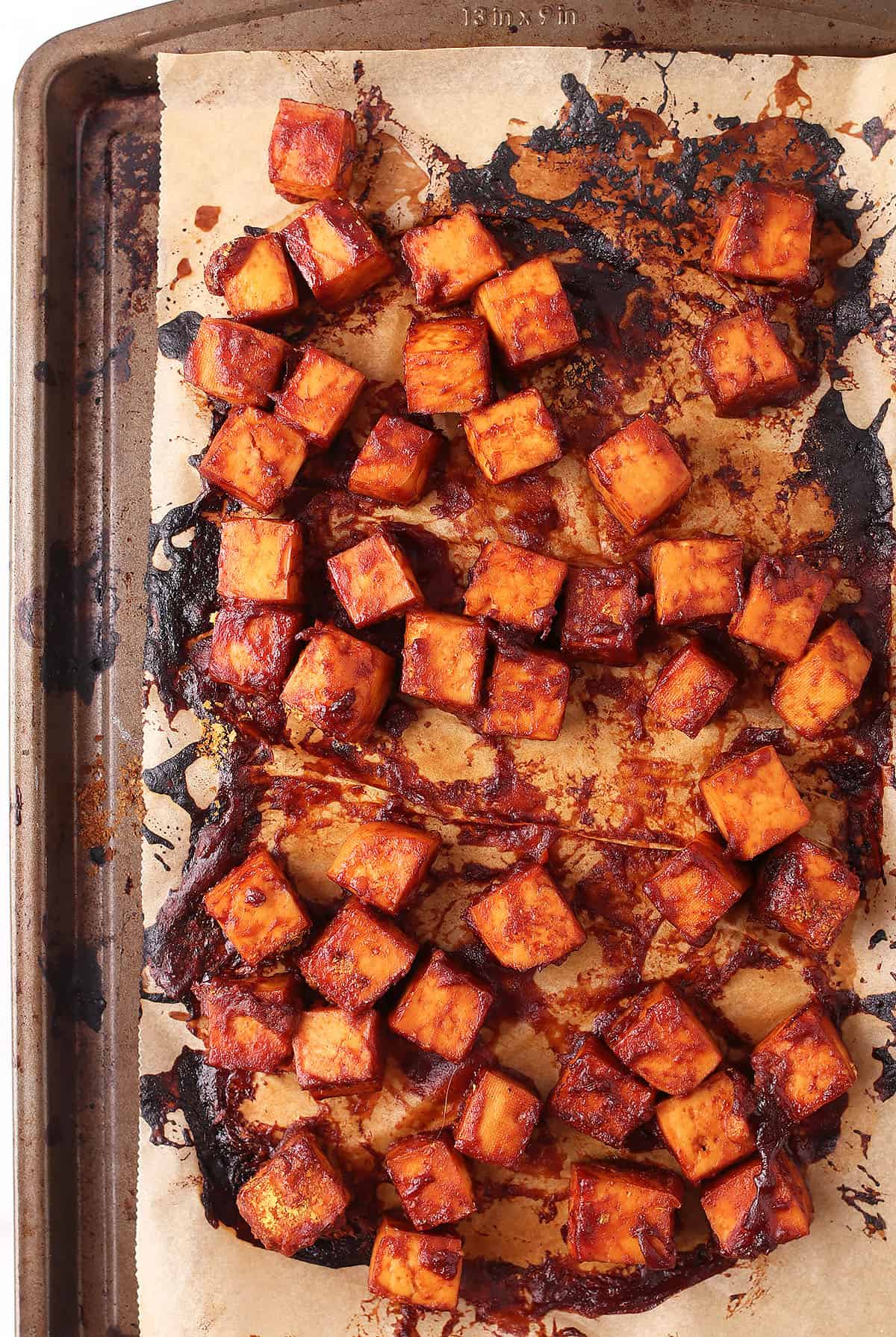 Baked and cubed BBQ Tofu