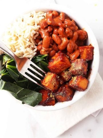 BBQ tofu with Swiss chard and beans