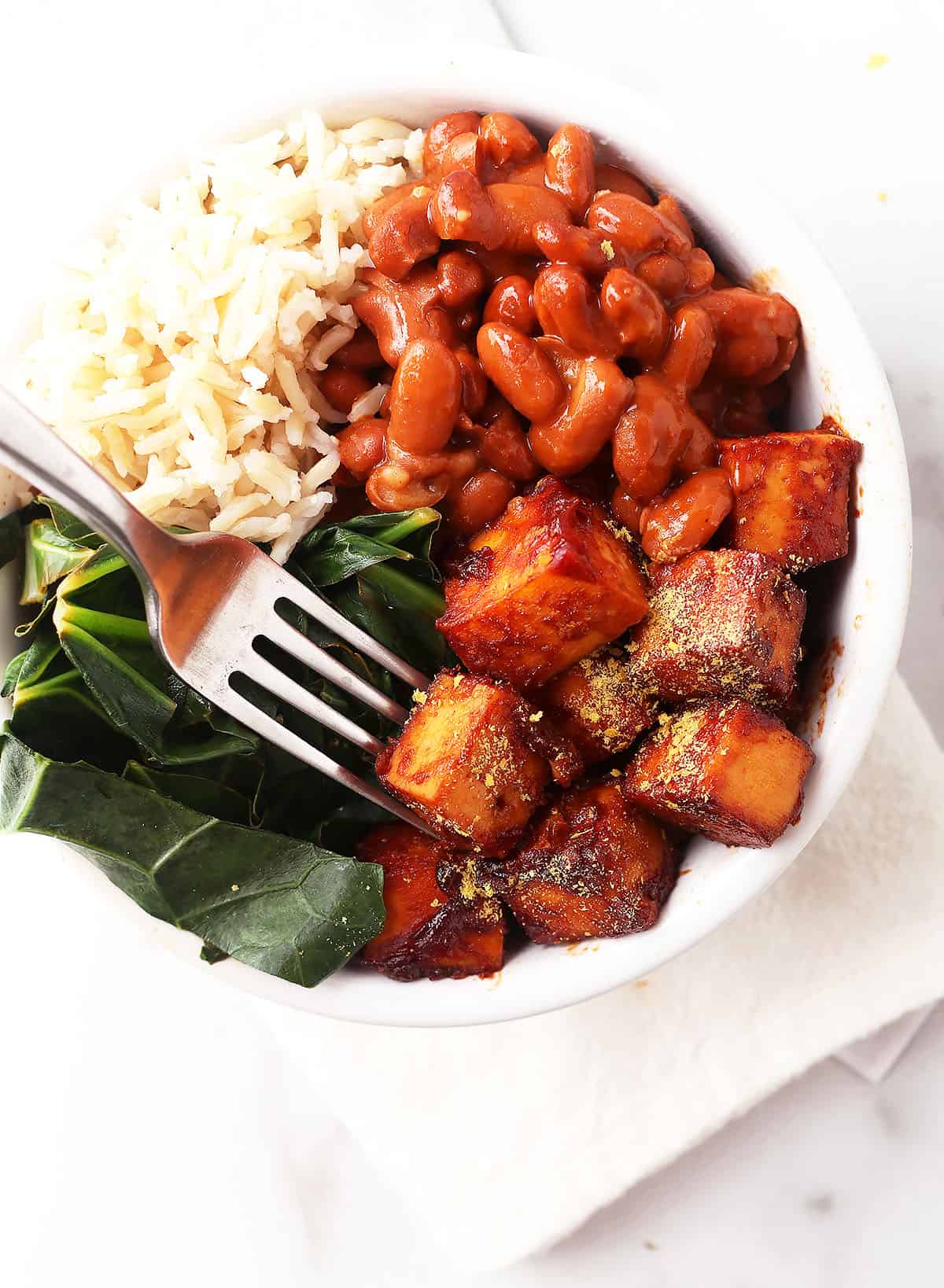 BBQ tofu with Swiss chard and beans