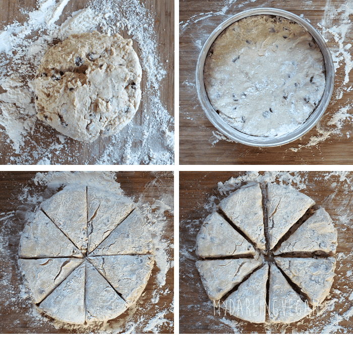 Raw scones cut into triangles