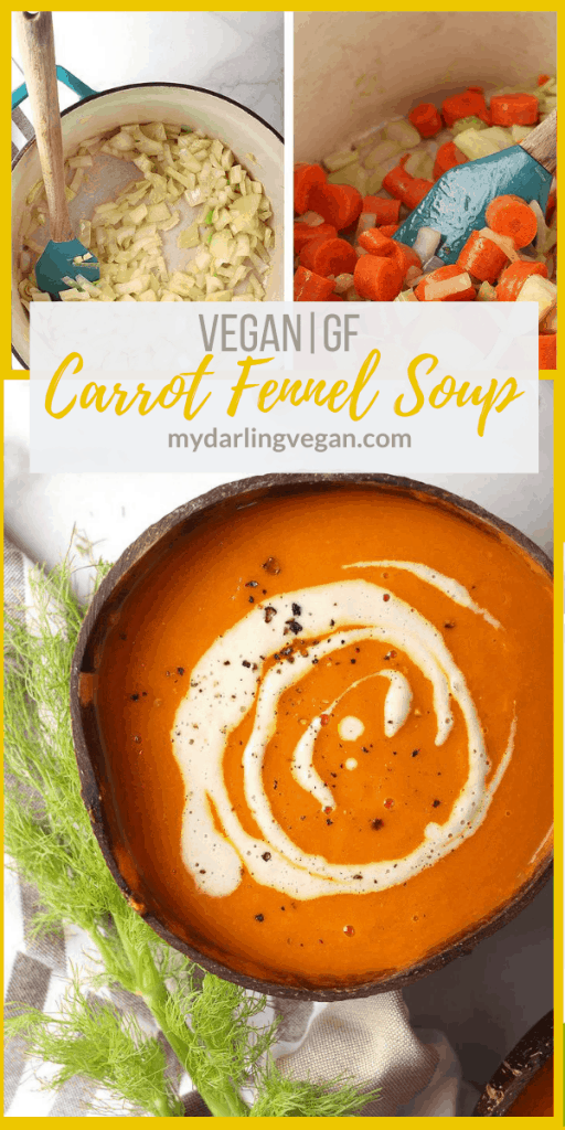 The Carrot and Orange Soup is a rich and creamy autumn meal made with fresh harvest vegetables, fennel, and dairy-free cashew cream.