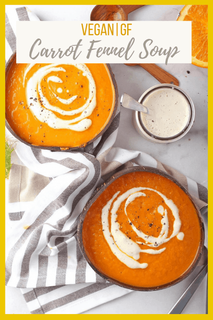 The Carrot and Orange Soup is a rich and creamy autumn meal made with fresh harvest vegetables, fennel, and dairy-free cashew cream.