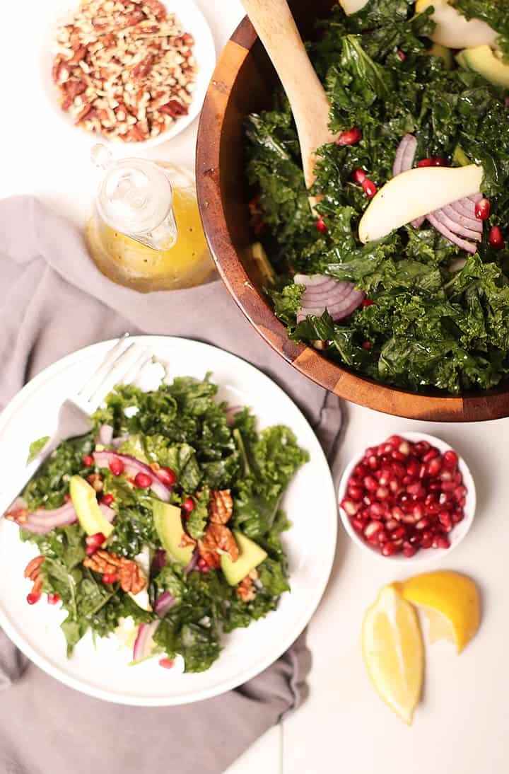 Massaged Kale Salad on white plate