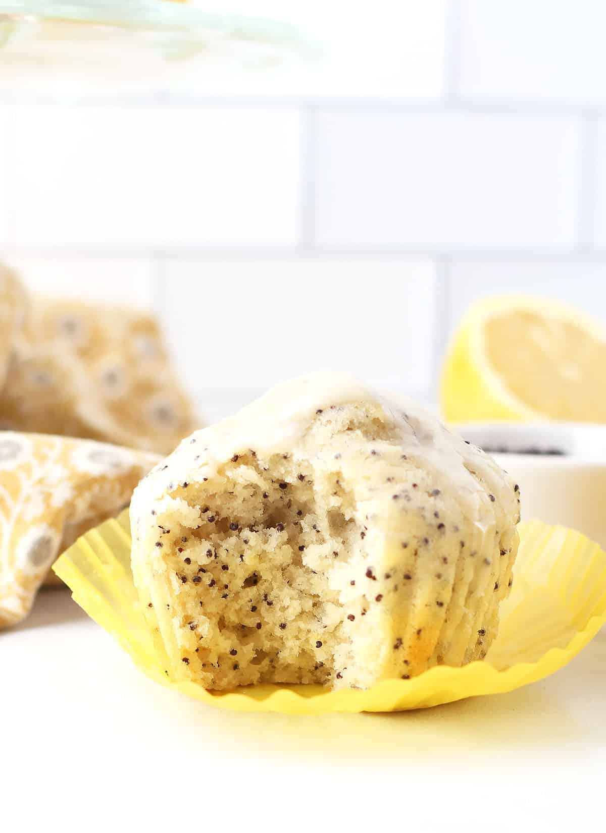 Lemon Poppy Seed Muffin with bite 