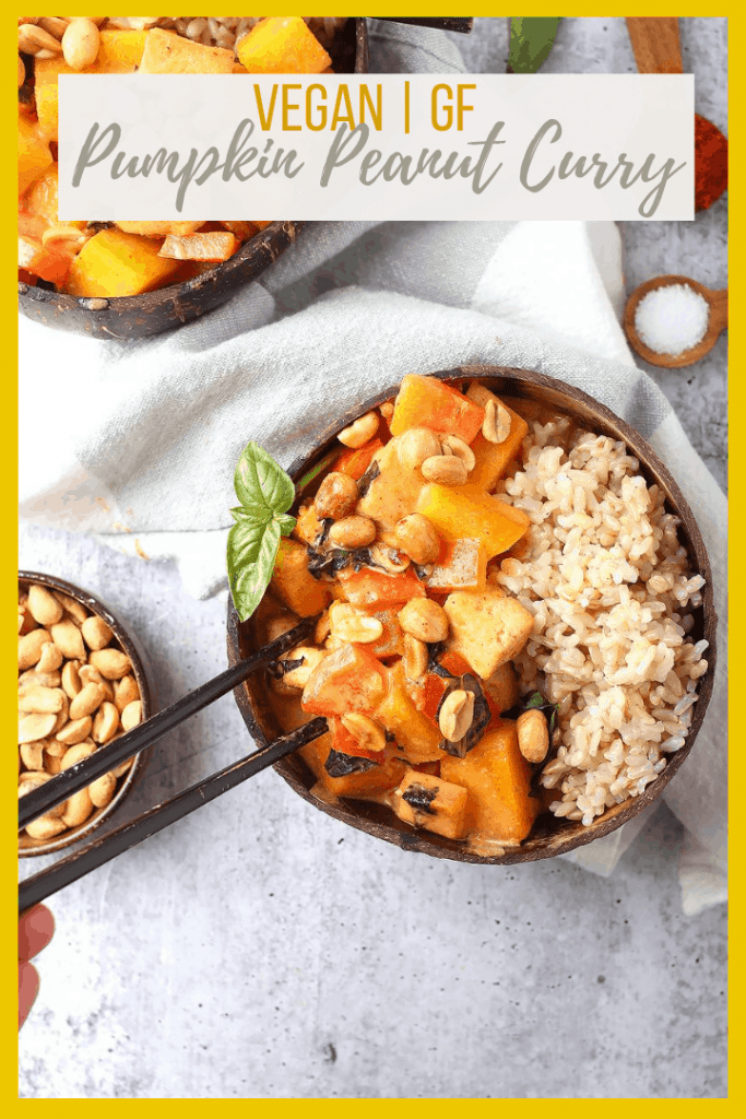 Get your pumpkin fix on with this Thai Pumpkin Curry. It is filled with fresh pumpkin, tofu, and red bell peppers and served with rice for a delicious and easy meal any day of the week.