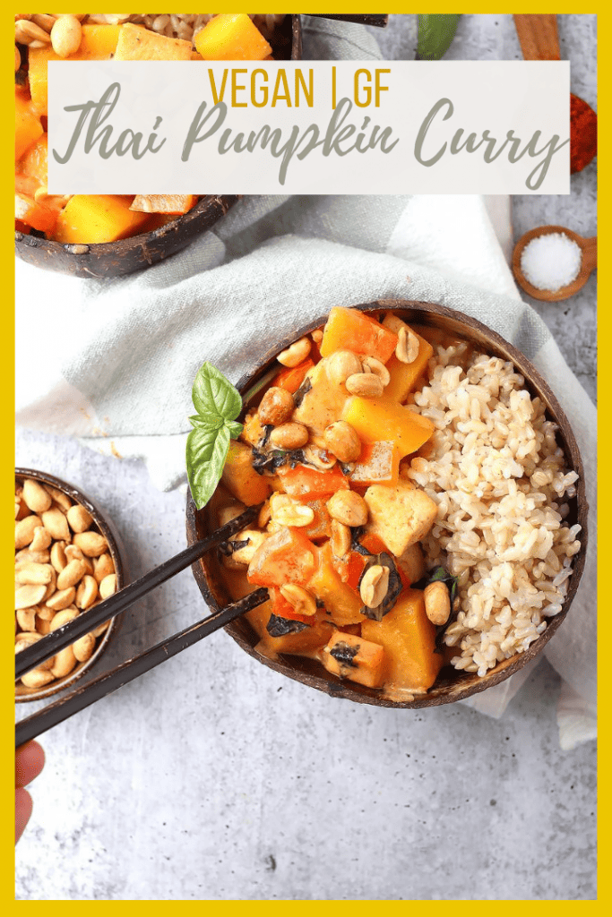 Get your pumpkin fix on with this Thai Pumpkin Curry. It is filled with fresh pumpkin, tofu, and red bell peppers and served with rice for a delicious and easy meal any day of the week.