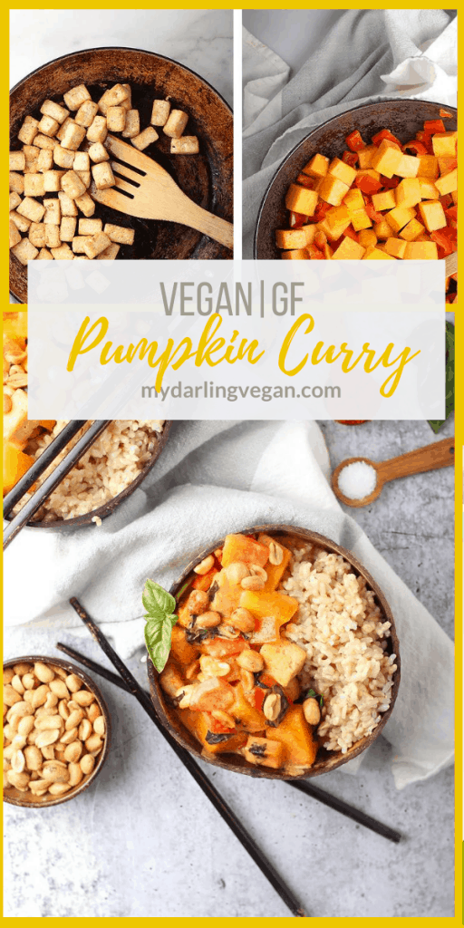 Get your pumpkin fix on with this Thai Pumpkin Curry. It is filled with fresh pumpkin, tofu, and red bell peppers and served with rice for a delicious and easy meal any day of the week.