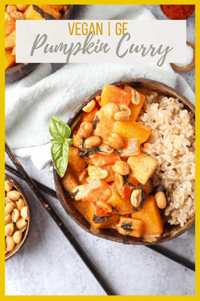 Get your pumpkin fix on with this Thai Pumpkin Curry. It is filled with fresh pumpkin, tofu, and red bell peppers and served with rice for a delicious and easy meal any day of the week.