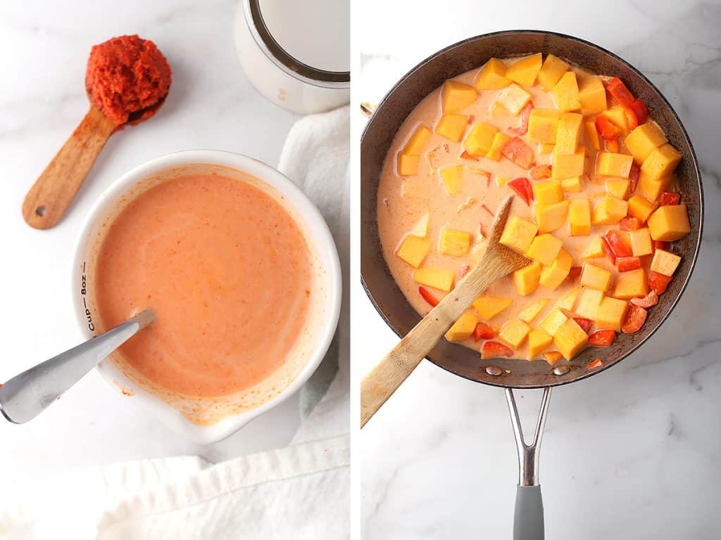 Coconut curry in a large sauté pan