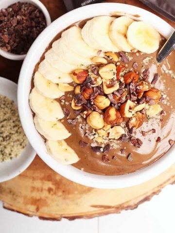 Chocolate Smoothie Bowl with bananas and hazelnuts