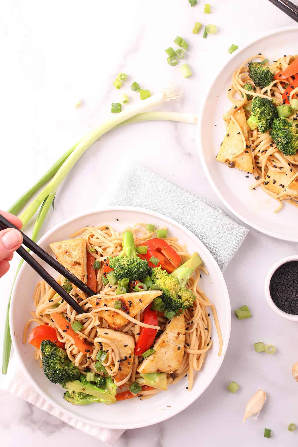 Tofu Stir Fry on two white plates