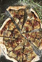 Grilled eggplant and caramelized onion pizza