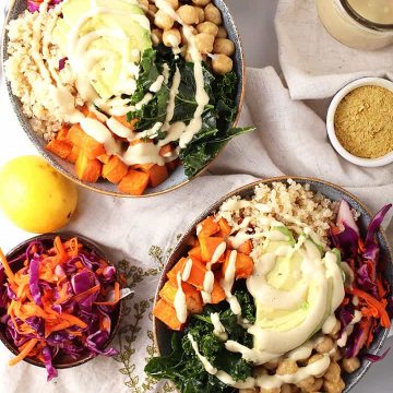 Vegan Buddha Bowls with Cheesy Garlic Dressing