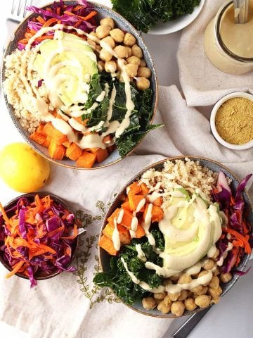 Vegan Buddha Bowls with Cheesy Garlic Dressing