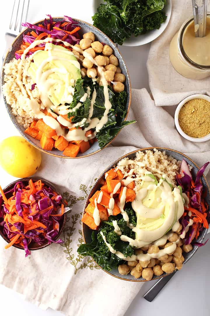 Vegan Buddha Bowls on white table