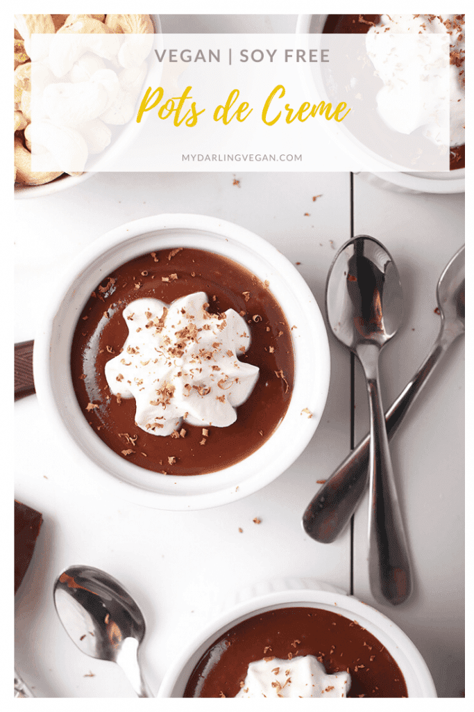 These vegan pots de creme are so unbelievably rich, and creamy that no one will believe they are vegan!  Made cashews mixed with chocolate, Silk® Half & Half, and maple syrup, this classic recipe will have you asking for more.