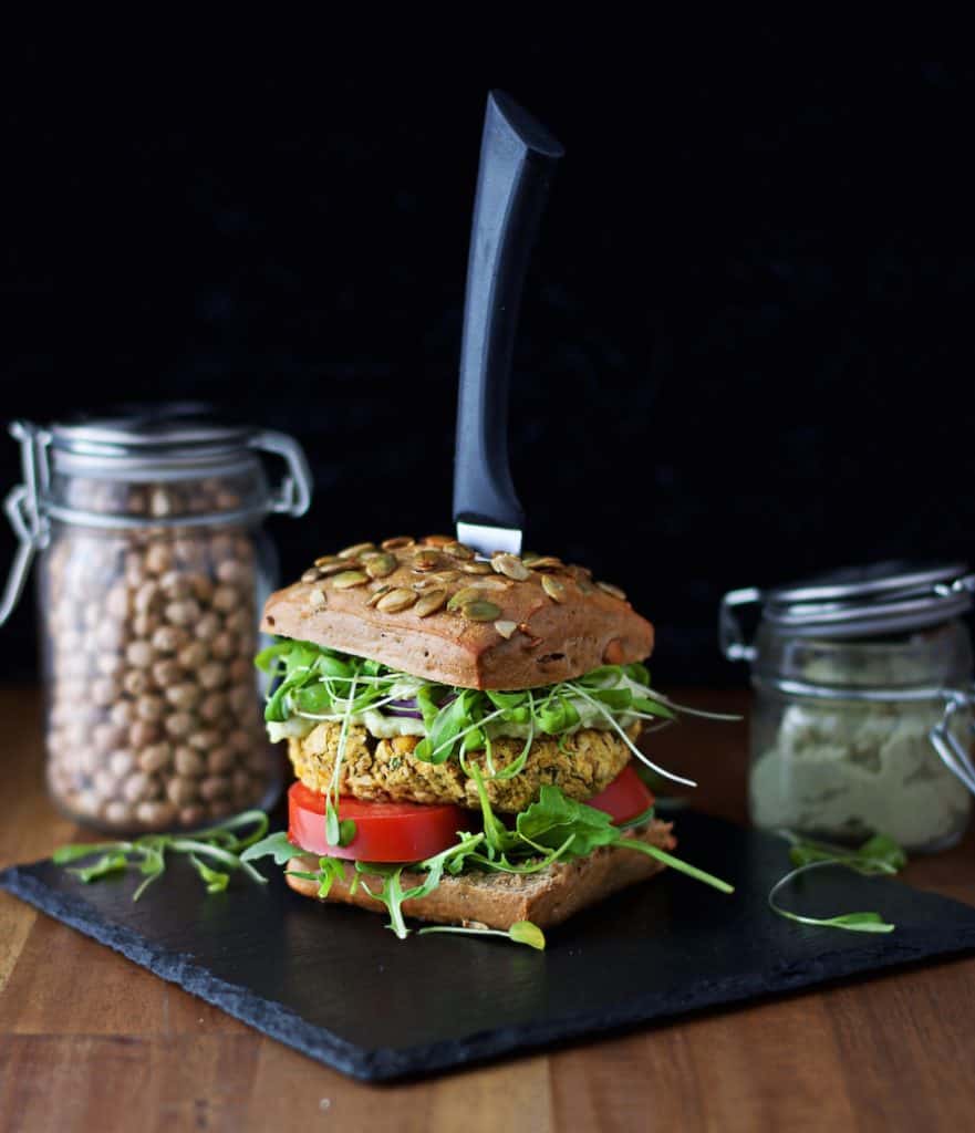 Chickpea burger with avocado mayo