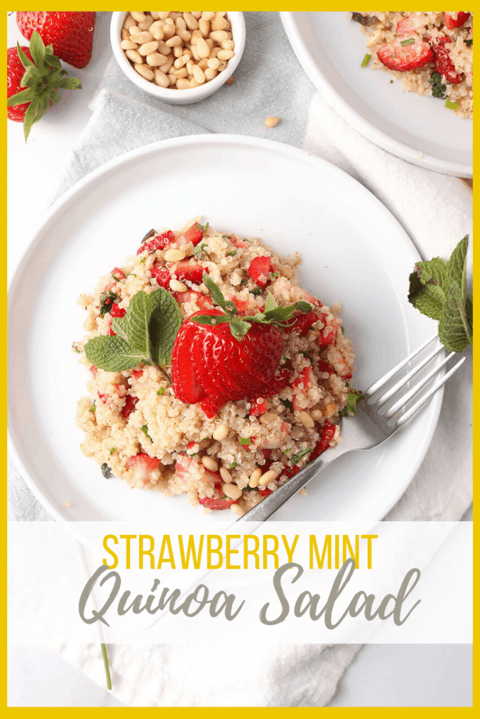 You're going to love this delicious Strawberry Mint Vegan Quinoa Salad. It is tossed with homemade Lemon Vinaigrette for a simple and refreshing cool summer salad. Serve it at your next vegan potluck or BBQ. 
